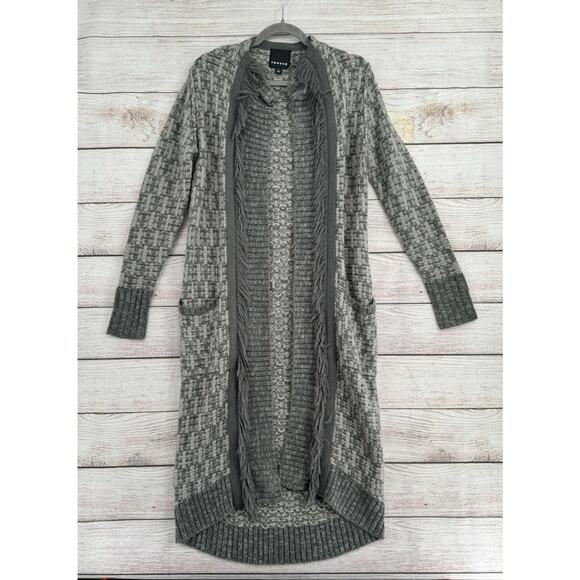 Trouve Open Front Fringe Hem Duster Cardigan Sweater Women's Small‎ Gray - Picture 1 of 12